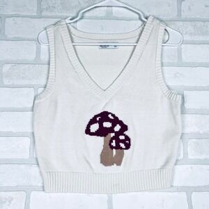 Hollister Knit Cropped Sweater Vest Top Cottagecore Mushroom‎ Ivory Medium